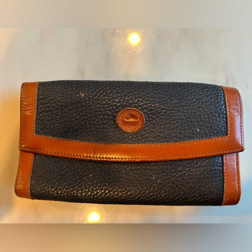 Vintage Dark blue Dooney & Bourke All Weather Pebbled Leather Checkbook Wallet
